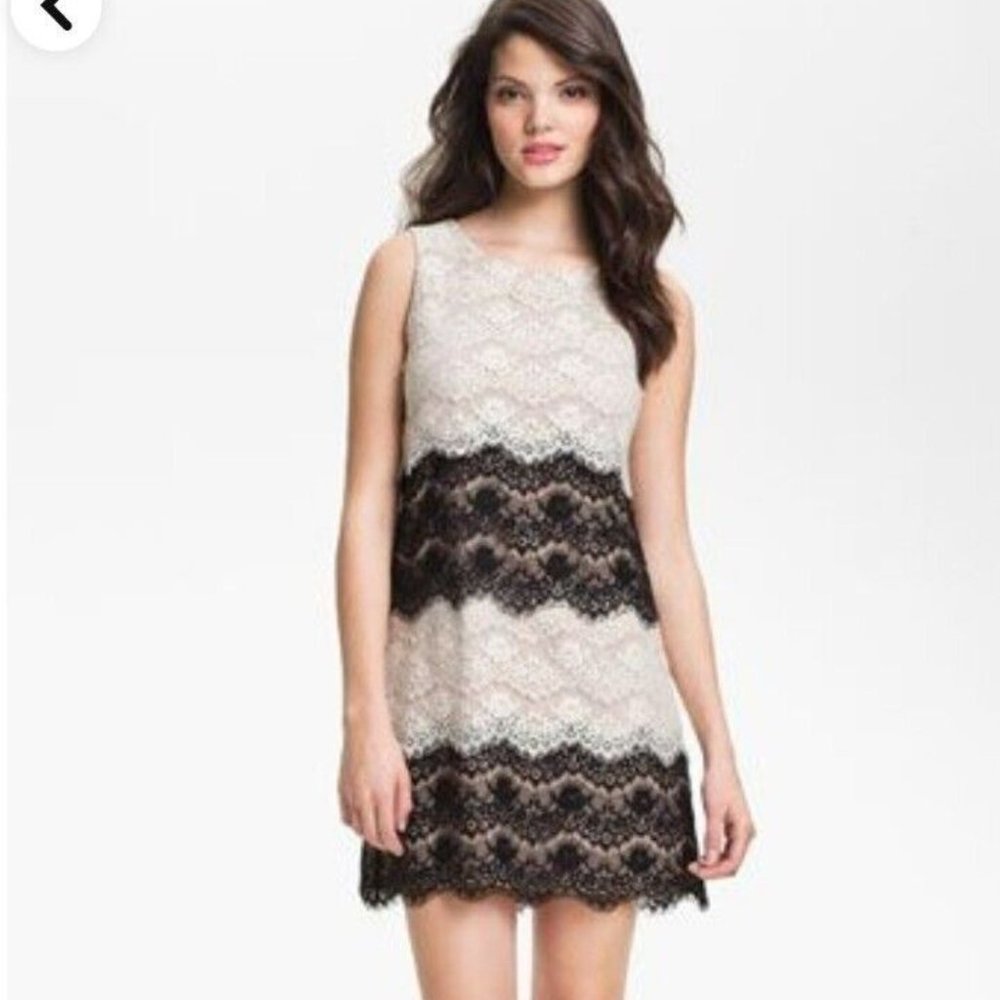 Jessica Simpson Champagne Black Lace Dress - Picture 2 of 6
